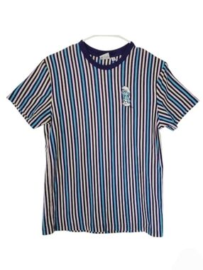 1524 * Smurfs Vertical Stripe Tee Blue Pink Teal Size S